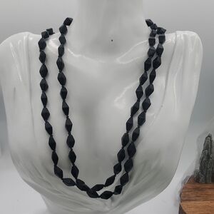 Grandmas Estate Gothic Beaded Necklace In Midnight Black 38 Inch N3801 Hand Tied